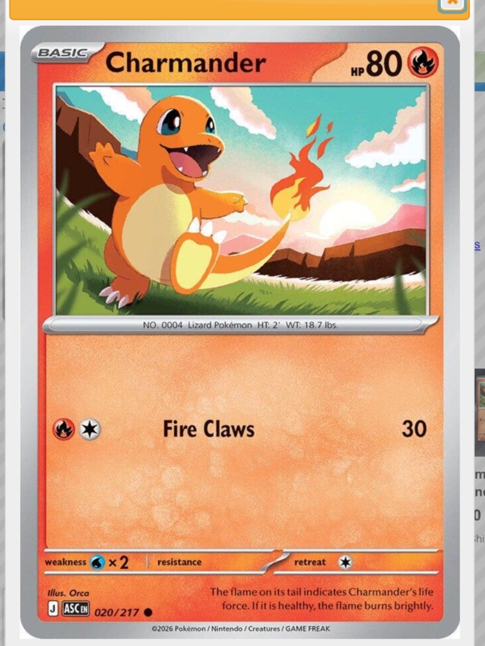 Charmander #20 Pokemon Ascended Heroes Holo